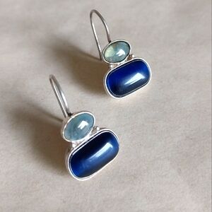 Blue and Silver Gradient Earrings with  Silver Setting